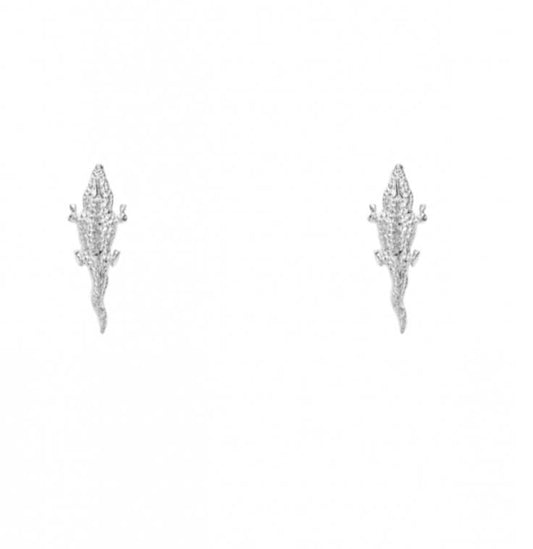 Crocodile small silver earrings